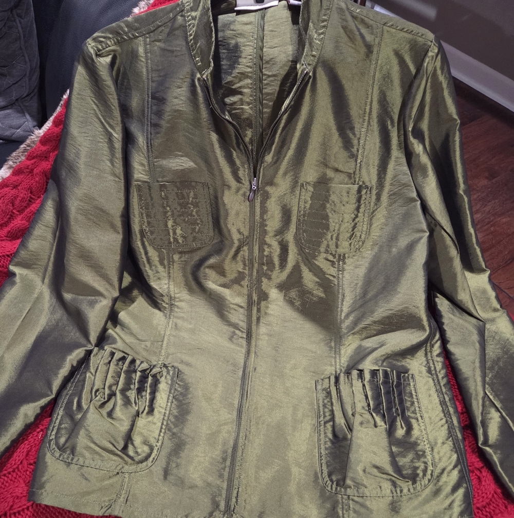 Chico's Metallic Olive Utility Jacket